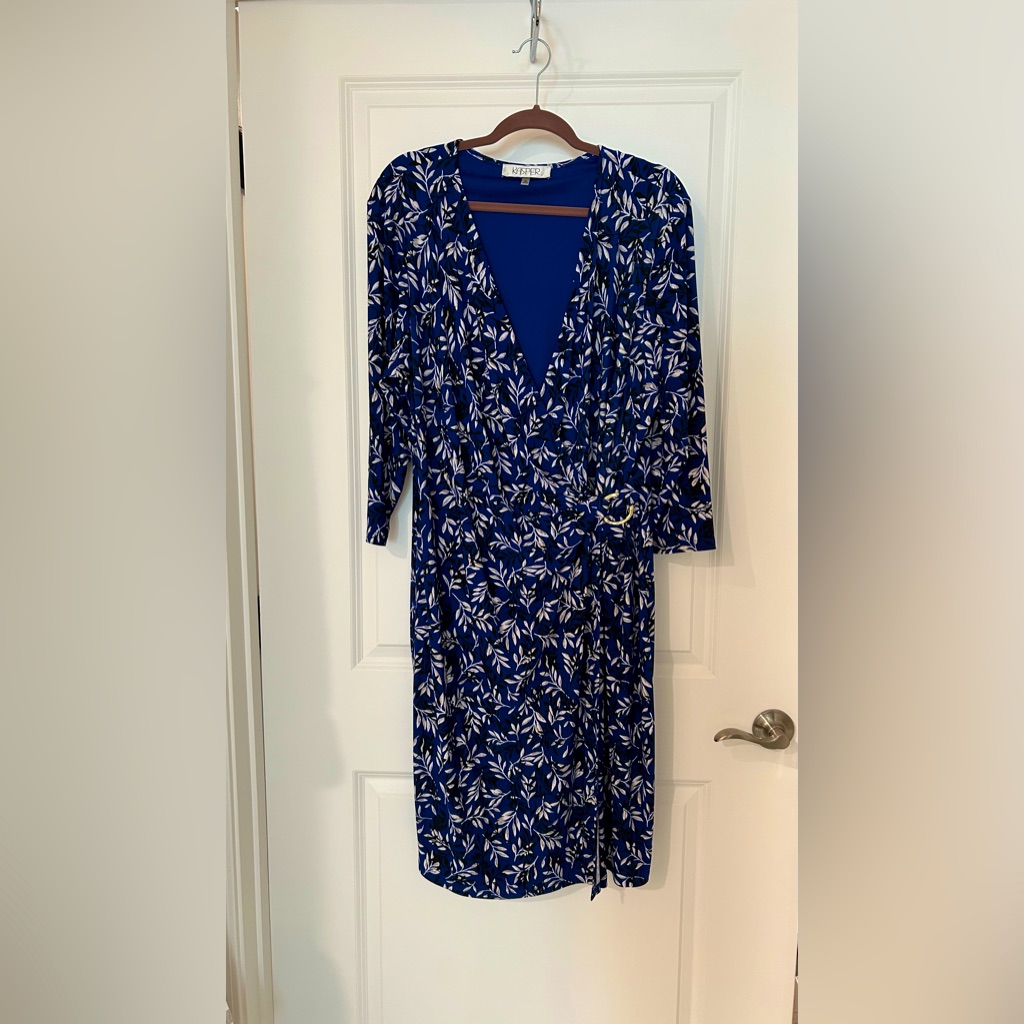 Kasper Blue Sheath Faux Wrap Dress